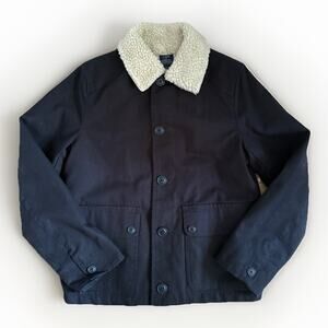 J Crew Jacket Mens Small Black Sherpa Fleece Lined Chore Canvas Coat